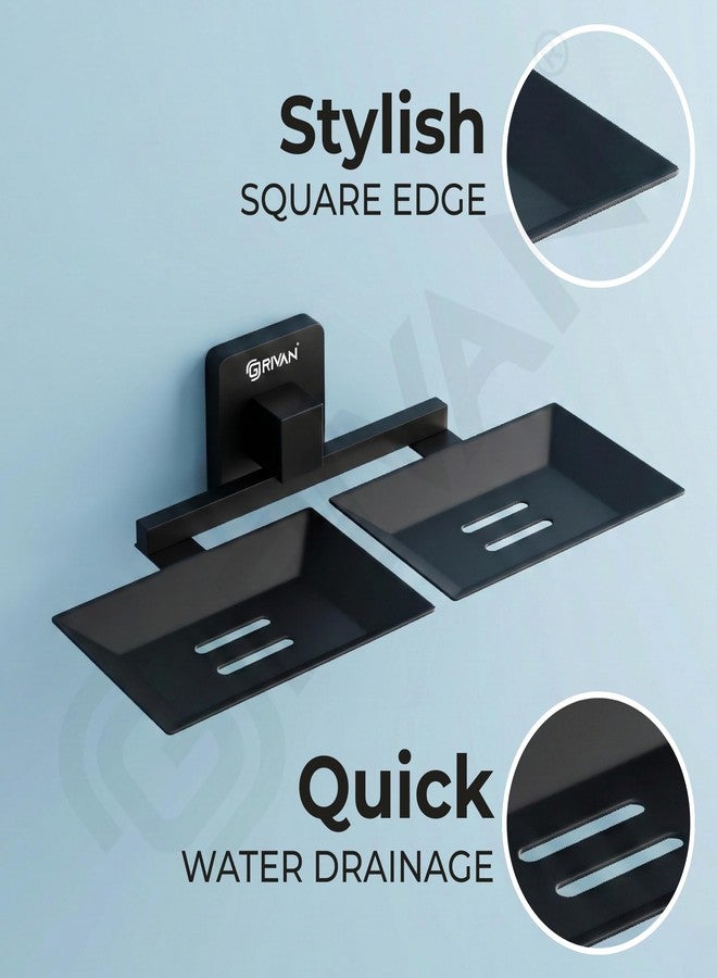 GRIVAN Stainless Steel Double Soap Holder | Wall Mounted Square Soap Dish | Matte Black Finish | Rust-Free Bathroom Accessorries (Black, Pack of 1) - Image 3